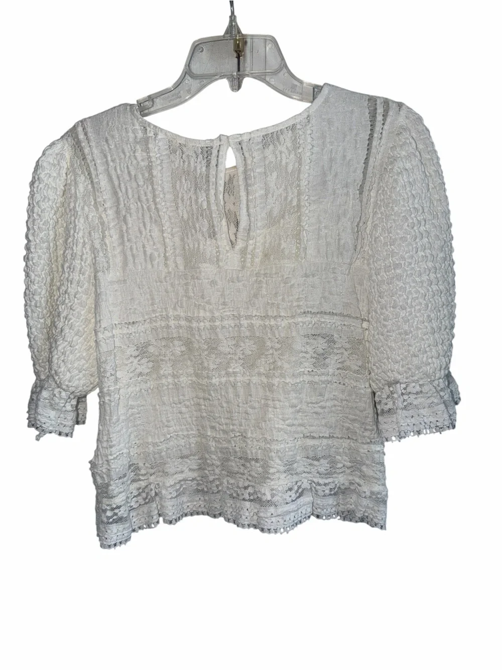 By Anthropologie Puff-Sleeve Lace Peasant Blouse Size L